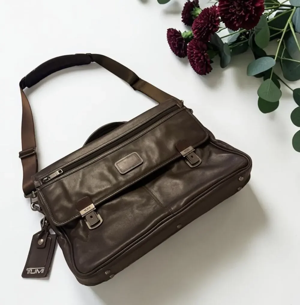 TUMI Slim Leather Briefcase Business Bag 96167BH Dark Brown 3823/1 Fast Shipping